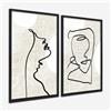 DekoArte - Quadri moderni soggiorno line art 50x70 cm x2 con cornice | Set 2 quadri con cornice nera, stampa astratta stile volti minimalista in toni beige e nero, pronti da appendere