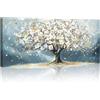 FajerminArt Grande Stampa su Tela Con Cornice Beige Fioritura Fiori Alberi Quadri Moderni Natura Bianco Fiori Blu Immagine pittura su tela soggiorno camera da letto ristorante Decorazione Murale 120x50cm
