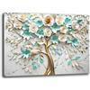 Printerland Quadro Moderno Camera da letto ALBERO della VITA Fiori Bianchi celesti Astratto Quadri moderni soggiorno da Parete Stampa su tela Canvas Decorazione Murale muro Arredo Salone (3, 30x40 cm)