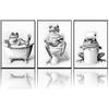 KXHHYB Set di 3 divertenti stampe in bianco e nero-Gatti carini, lontre e procioni-Stampe artistiche umoristiche per il bagno e la toilette-Senza cornice (rane, 3x40x60cm, Senza cornice)