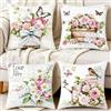 Generic Set di 4 federe per cuscino retrò con motivo floreale in pelle di pesca con stampa di fiori e farfalle bohémien, quadrate, per soggiorno, casa colonica, decorazione per la casa, 45 x 45 cm