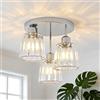 ANWIO Lampadario Cristallo Argento, Plafoniere da Soffitto Soggiorno 3 Luci, Lampadari Moderni Cameretta E27, Plafoniera in Cristallo con 3 Paralume in Vetro Per Cucina (Senza Lampadine)