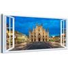 Generico Quadro finestra panorama Milano Duomo - Stampa su tela con telaio in legno - 80x40 cm