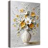 HALFLEMART Stampa su tela Con Cornice Moderno Bianco Giallo Beige Floreal Pittura Piante Botaniche in Vaso Quadri su tela Fiori in Vaso Quadri Moderni Soggiorno Camera da Letto Cucina Stampe da Parete 30x40cm