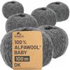 HANSA-FARM 100% lana di alpaca (bebebe) in 50+ colori (non graffiati) - Kit da 300 g (6 x 50 g) - Lana Baby alpaca per maglieria e uncinetto in 6 strati di filato di grigio scuro
