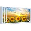 Generico Quadro finestra panorama campo di girasoli tramonto - Stampa su tela con telaio in legno - 80x40 cm