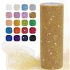 Uiopa Tulle d'Oro, 15cm x 22,8m Tulle Rotolo Glitter Tessuto Nastro Poliestere per Gonna Tutù, Decorazione per Matrimoni/Feste, Fiocco Regalo, Artigianato Fai-da-Te