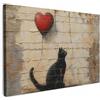 MuchoWow© Quadro su Tela Stampe da Parete Quadri Cucina Camera da Letto | 30x20 cm - Dipinto Arredamento Casa Street art - Gatto - Palloncino - Graffiti - Banksy