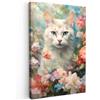 MuchoWow© Quadri su Tela Foto Quadro Moderno Soggiorno Canvas Decorazioni | 40x60 cm - Camera da Letto Gatto - Fiori - Rosa - Naturale
