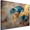 Feeby Quadri camera da letto - Stampa Su Tela - Canvas 45x30 cm - Decorazioni Camera - Fiori di Ginko Natura Oro - Decorazione Murale - Moderno Soggiorno - quadri moderni soggiorno - poster