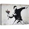 canvashop Quadro Moderno Banksy Lanciatore Di Fiori 100x70 cm | Stampa su Tela Canvas, Da Parete, Per Soggiorno, Rage Flower Thrower