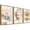 HALFLEMART 3Pcs Stampa su Tela Con Cornice Albero della Vita Buddha Quadri su Tela Poster da Parete da Parete Buddismo Zen Fiore di Loto Beige Quadri Moderni Soggiorno Camera da Letto Stampe da Parete 40x60cm x3