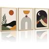 WENGTIAO Stampa su Tela Incorniciata Boho Astratto Geometrico Colorate | Minimalista Montagne Sole e Luna Pittura Quadri Moderni Soggiorno Camera da Letto Corridoio Decorazioni Parete 30x40cmx3