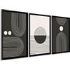 DekoArte - Quadri moderni soggiorno arte nordica 50x70 cm x3 con cornice | Set 3 quadri con cornice nera, stampa stile arte nordica minimalista in toni bianchi e neri, pronti da appendere