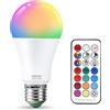 VARICART Lampadina RGB E27 10W, Cambiare Colore Lampadina LED con Telecomando, Bianco Freddo 6000K Dimmerabile Edison Lampadine Colorate - 12 Colore, Funzione Memoria e Timer, 100W Equiv. (1 Pezzi)