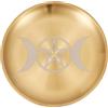 CREATCABIN Ciotola Offerte Lunari Piatto Rituale Altare Acciaio Inossidabile Cristallo Dorato Contenitore Ciotola Piatta Vassoio Rotondo Piatto Preghiere Portacandele Piatto Gioielli Bruciare 14x14cm