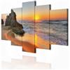 decomonkey Quadri Moderni Soggiorno Mare Paesaggio, 5 pezzi, 225x112.5 cm | Tela strutturata su telaio in legno, decorazione da parete, natura, tramonto, spiaggia, roce, sabbia, cielo, orizzonte