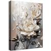 HALFLEMART Stampa su tela Con Cornice 3D Bianco Floreale Pittura Beige Grigio Fiori di Rosa Quadri su tela Fiori che Sbocciano Quadri Moderni Stampe da Parete Soggiorno Camera da Letto Bagno 30x40cm
