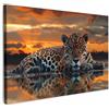 MuchoWow© Stampe Su Tela Quadro Soggiorno Quadri Camera Da Letto Moderni | 90x60 cm - Accessori Salotto Poster Da Parete Con Cornice DecorazioneNatura - Leopardo - Animale - Tramonto - Moderno