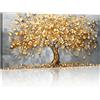 FajerminArt Grandi Albero Dei Fiori D'oro Quadri Moderno Stampa su Tela Con Cornice Albero Della Fortuna D'oro Quadro Su Tela Grigio Stampe Da Parete Quadretti Da Parete Decor Camera da letto Ufficio 100x50cm