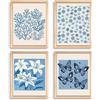 PRESSINART 4 Pezzi Henri Matisse Wall Art Blue Matisse Poster Poster Boho Flower Butterfly Poster Minimalist Plant Leaves Artwork Immagini Astratte Stampe per La Casa per Soggiorno Camera da Letto