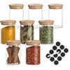Baroni Home Set 8 Barattoli in Vetro Borosilicato con Tappo in Bamboo, Portaspezie in Vetro con Etichetta e Pennarello, Contenitori Alimentari Ermetici Lavabili in Lavastoviglie, Design Minimal