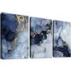HALFLEMART 3 Pcs Minimalista Marmo Blu Navy Oro Stampa su Tela Con Cornice Astratto Quadri su Tela Quadri Moderni Quadro Poster Quadretti da Parete Camera da Letto Soggiorno Decorazioni Murale 50x70cm x 3pcs