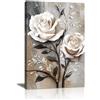 FajerminArt Beige Bianco Fiori Stampe da Parete Con Telaio, Elegante Natura Fiorale Quadri Moderni Bianco In Fiore Fiori Piante Quadro Stampe Su Tela Moderno Decor per Soggiorno Camera Da Letto Cucina 30X40cm