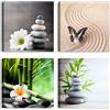 LuxHomeDecor Set 4 Quadri Zen per Centro Estetico e Spa - Stampe su Tela 30x30 cm con Telaio in Legno - Decorazione Rilassante per Ambiente Benessere, Studio Massaggi e Casa