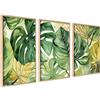 ag.art deco Set di 3 Quadri Moderni 40x50cm Senza Cornice Legno MDF Robusto | Set Monstera, Decorazione da Parete, per Soggiorno e Camera da Letto, Design Moderno, Vetro Protettivo, Cornice Resistente
