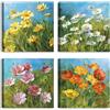 LuxHomeDecor Set di 4 Quadri Floreali 30x30 cm - Fiori di Campo Colorati su Sfondo Azzurro - Stampa su tela con telaio in legno - Decorazione Primaverile per Soggiorno, Camera, Ingresso o Ufficio