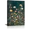 FajerminArt Vintage Cielo Stellato Fiori Campo Quadri Moderni Con Cornice, Scuro Verde Fiori Stampe da Parete Natura Primavera Botanico Quadro Stampe Su Tela Moderno Decor per Soggiorno Camera Da Letto 30X40cm