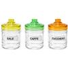 KORAT Set 3 Barattoli Cucina in Vetro 300 ml con Coperchio e Targhette Sale Caffè Zucchero - Contenitori per Organizzare Dispensa e Piano Cucina, Giallo Verde Arancione