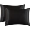 Juwenin Home - Confezione da 2 federe per cuscino in pura seta di gelso, morbide, per capelli e pelle, con chiusura a busta (nero, standard, 50 x 75 cm)