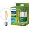 PHILIPS Classic ultra-efficient LED bulb with energy efficiency class A, E27 base, replaces 60W, clear, warm white light, globe shape