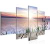 Runa Art - Quadri Ponte Sul Lago 200 x 100 cm 5 Pezzi XXL Decorazione Murale Design Colorato 034351a
