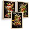 Nacnic Set Di 3 Stampe Cucina Sfondo Nero Quadri Dessert Insalata E Frutta Splash Dinamico Decorazione Parete A3 Senza Cornice
