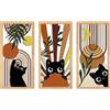 HUASUN Decorazioni a Parete in Legno Bohémien, Set di 3 Pezzi, Sculture con Gatti, Vasi, Foglie Tropicali, Sole e Luna, Taglio Laser di Precisione, per Soggiorno e Camera (Gatto Agile)
