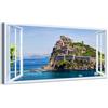 Generico Quadro finestra panorama Ischia Castello Aragonese - Stampa su tela con telaio in legno - 80x40 cm