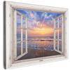 MuchoWow© Stampe su Tela Foto Quadri Moderni Camera da Letto Canvas Quadro | 80x60 cm - Salotto Decorazione Parete Vista dalla finestra - Mare - Spiaggia - Tramonto - Blu