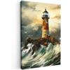MuchoWow© Quadro Moderno Soggiorno Decorazioni Da Parete Quadri Su Tela Da | 80x120 cm - Salotto Grandi Foto Con Cornice Camera Da Letto CasaFaro - Acqua - Mare - Roccia - Pittura ad olio