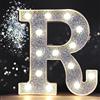 YUANYUYING Luci a LED con lettere, insegne dell'alfabeto glitterate argento, lettere luminose a batteria per decorazioni da parete e da tavolo, luci notturne per compleanni, matrimoni (R)
