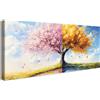HALFLEMART Albero di ciliegie rosa Farfalle Stampa su tela Con Cornice Albero della vita giallo autunno Pittura Quadri su tela Quadri Moderni Foto su Tela Stampe da Parete Soggiorno Camera da Letto 50x120cm