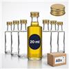 gouveo Set da 48 mini bottiglie in vetro Dorica (0,02 l) con tappo a vite PP18 dorato flaconi tondi trasparenti per liquore olio aceto assaggi e fai da te (DFT020G)