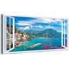 Generico Quadro finestra panorama Costiera Amalfitana - Stampa su tela con telaio in legno - 80x40 cm