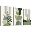 HALFLEMART 3 Pcs Foglia Verde Botanica Astratta Stampa su tela con Cornice Linea Geometrica Beige Verde Pittura Quadri su tela Quadri Moderni Poster Camera da letto Soggiorno Decorazioni Murale 30x40cm x 3pcs