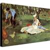 Wallazz Quadri Moderni Soggiorno Riproduzione Quadri famosi su tela - 100% Made in Italy - Cloude Monet - Il Giardino Di Famiglia - Quadro Camera da Letto - Qualità Artigianale - 70x100cm