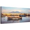 Generico Panorama del Vesuvio e barche nel Golfo di Napoli - Quadro stampa su tela con telaio in legno - 120x60 cm