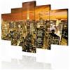 decomonkey Quadri Moderni Soggiorno New York Panorama, 5 pezzi, 200x100 cm | Tela strutturata su telaio in legno, decorazione da parete, architetura, città, Manhattan, city, notte, grattacielo, sepia
