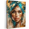 MuchoWow© Quadro Moderno Soggiorno Decorazioni Da Parete Quadri Su Tela Da | 50x70 cm - Salotto Grandi Foto Con Cornice Stampe Su Tela Camera Da Letto Donna - Ritratto - Oro - Lusso - Blu